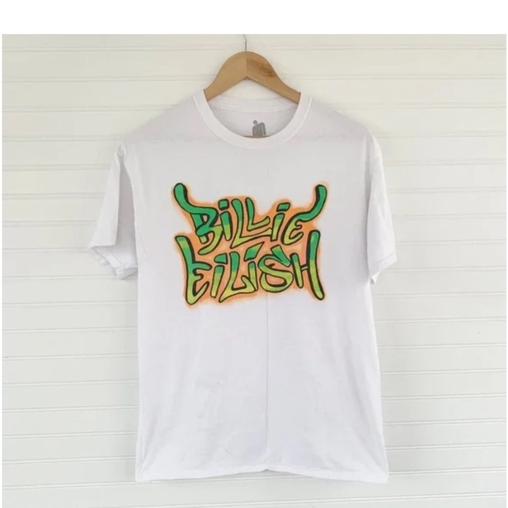 Billie Eilish T-Shirt Size M White Graffiti Logo 2019 Tour Merch Graphic Tee